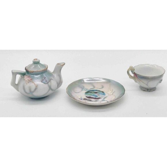 Vintage Dragonware Niagra Falls Miniature Tea Set Teapot Teacup Saucer Canada 3 - Picture 2 of 12